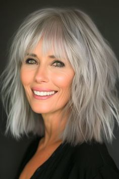 Layered Lobs For Fine Hair, Shaggy Long Bob Hairstyles, Easy Shoulder Length Hairstyles, Longer Bob, Shaggy Lob, Shaggy Layers, Blonde Highlights On Dark Hair, Grey Hair Transformation, Choppy Haircuts