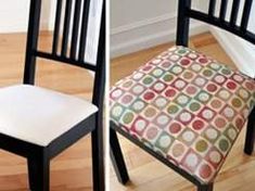 two chairs with different patterns on them, one is black and the other is white