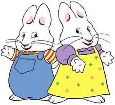 two rabbits in overalls standing next to each other with their hands on their hips