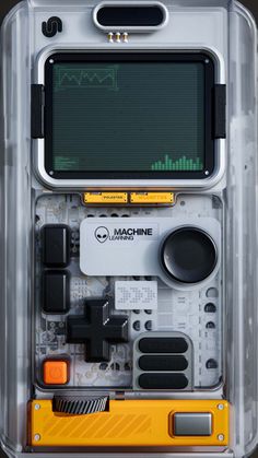 the back side of a machine with buttons and other electronic equipment in it's plastic case