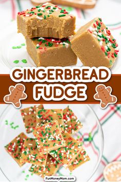 gingerbread fudge recipe on a plate with cookies and sprinkles