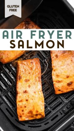 air fryer salmon on the grill with text overlay