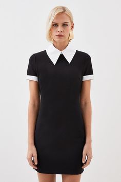 Jersey Cotton Poplin Collar Mini Dress Bow Collar Dress, Petite Wedding Guest Dresses, Collared Dresses, Dress Peter Pan Collar, Collar Mini Dress, Black Collared Dress, Mood Style, Business Casual Summer, Eid Outfits