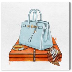 Bag Illustration, Glam Wall Art, Drawing Bag, Unique Handbags, Bleu Pastel, Blue Handbags, Fashion Wall Art, Bag Collection, My Bag