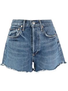 Citizens Of Humanity Marlow Denim Mini Shorts - Farfetch High Rise Recycled Denim Shorts For Summer, Summer Medium Wash Recycled Denim Shorts, Medium Wash Cotton Jean Shorts With Belt Loops, Washed Blue Jean Shorts, Blue Relaxed Fit Jean Shorts With Belt Loops, Summer Recycled Denim Bottoms With Belt Loops, Summer Recycled Denim Medium Wash Shorts, Medium Wash Recycled Denim Jean Shorts