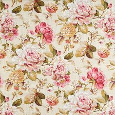 a floral fabric with pink and white flowers on the front, in an off - white background