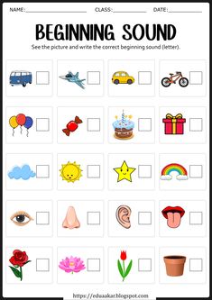 the beginning sound worksheet with pictures and words to help students learn how to use them