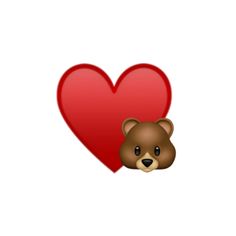 a heart with a teddy bear's face peeking out from behind the red heart