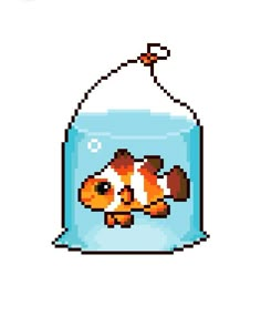 an image of a goldfish in a fish bowl pixelated with pixels on it