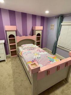 "Princess Castle Bed (PLANS ONLY) in downloadable pdf format. A project you can build so your little king or queen can transition to a big-kid bed they will love to sleep in! This princess castle bed plan set is designed for a twin size mattress (75\"L x 39\"W x 7\"H), but you could modify the build to accommodate a larger mattress. These plans include many detailed diagrams and instructions, explaining each step very clearly. Finished bed dimensions are 91\"L x 75\" W x 62\"H. The bed is design