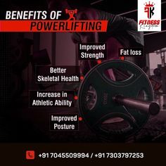 Benefits of powerlifting....👇🏻

1. Fat loss 
2. Improved strength
3. Better skeleton health
4. Increase in athletic ability
5. Improved posture
.
.
For more details
Contact Us - 7045503339 / 7045509994 Gym Supplements, Video Marketing Strategies, Gym Memes, Promotional Design, Gym Design, Health Knowledge, Gym Inspiration, Knowledge Quotes