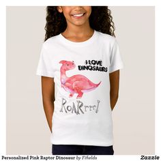 Personalized Pink Raptor Dinosaur T-Shirt | dinosaur t-shirts, girl dinosaur, dinosaur shirt, dinosaur party, teen girl gift, dinosaur girls, dinosaur print, dinosaur fabric, crop tee, crop top, dinosaur shirt, #dinosaurs print, all over print, dinosaur gift idea, girls dinosaur top, dino top, girls dinosaur, dinosaur, dino birthday, dinosaur shirts for kids, dinosaur shirt girl, dinosaur shirt toddler boy, dinosaur shirt boy, dinosaur gift idea, #dinosaur print, tyrannosaurus rex Dinosaur Dinosaur, Birthday Dinosaur, Dinosaur Fabric, Birthday T Shirts