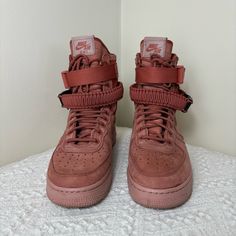 In Excellent Used Condition - Top Lace Up With Ankle Buckles - Leather Upper - High Top Style With Round Toe - Buckles Can Be Removed Shoes Nike Women, Air Force 1 Sneakers, Af1 Shoes, Dusty Peach, Shoes Nike, Nike Air Force Sneaker, Lace Tops, Air Force 1, Nike Air Force