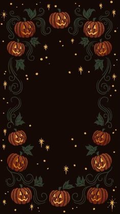 a black background with pumpkins on it and stars around the edges, as well as an ornate border