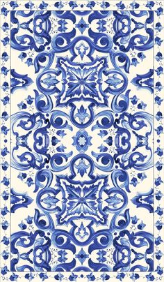 an ornate blue and white tile design