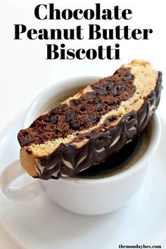 chocolate peanut butter biscotti in a white bowl