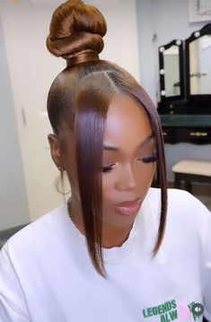 Three Bun Hairstyle, Updos For African American Women, Black And Blonde Ponytail Weave, Closure Sew In Updo, Sleek Ponytails For Black Women, Ponytail Bangs Hairstyles, Top Knot Bun With Swoop, Birthday Styles Hair For Black Women, Blonde Ponytail Hairstyles