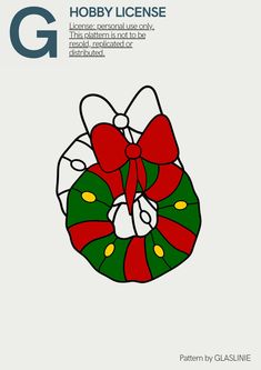 a christmas wreath with red and green bows on it, in front of the letter g