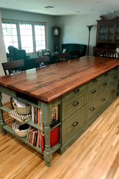 a large kitchen island in the middle of a room