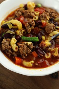 Silly Chili--seasoned beef in a tomato sauce with macaroni and vegetables made in your Instant Pot or Crockpot.