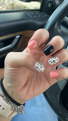 Simple Short Summer Nail Ideas, Lepord Nails Designs, Cute Gel Nail Designs, Hoco Nails, Print Nails