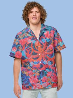 Trippy Octopus Hawaiian Shirt Floral Button Blouse Ocean Lover Button up Shirt Tropical Beach Party Wear Button Down Shirt - Etsy Slovakia