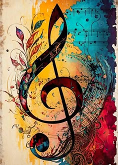 an artistic painting with music notes on it