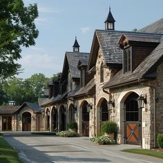 a row of stone buildings sitting next to each other