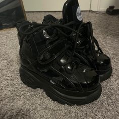 Buffalo London Platform High Tops, Never Worn, Size 6. They Are Really Cool I Just Don’t Have The Confidence To Wear Them:/ Buffalo Platforms, Buffalo London Shoes, Platform High Tops, Buffalo Shoes, Buffalo London, London Shoes, Mens Outfit Inspiration, Black Sneakers, Just Don