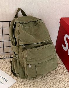 Green Backpack Aesthetic, Mochila Shein, Army Backpack, Green Preppy, Canvas Backpack Women, Green Backpack, Aesthetic Backpack, Denim Backpack, Green Backpacks