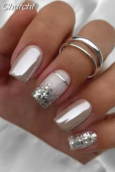 Valentine Nails, Silver Nail, Smink Inspiration, Makijaż Smokey Eye, Elegant Nails, Fancy Nails, Chic Nails