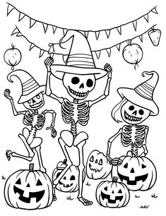 halloween coloring pages with skeletons and pumpkins