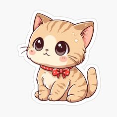 a cute little cat with big eyes and a bow tie sticker on a white background