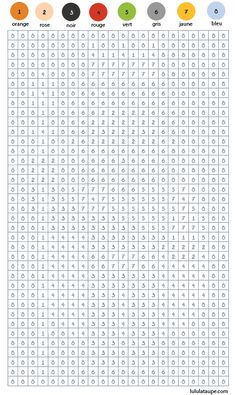 an image of a printable table with numbers for each number and the corresponding colors