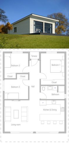 the floor plan for this modern house is very small and has two levels to walk in