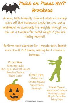 an info sheet with instructions on how to use the trick or treat - hit workout