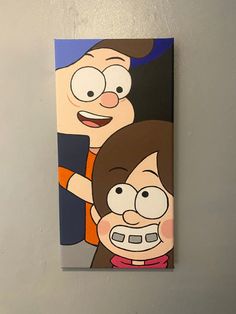 a painting of two cartoon characters hanging on a wall