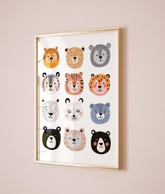 a framed animal print on the wall