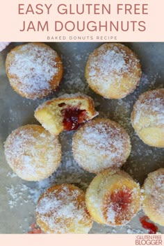 an easy gluten free jam doughnuts recipe with powdered sugar on top