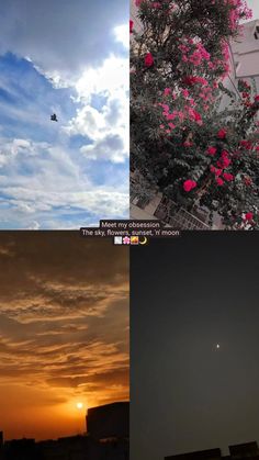 four different pictures with the same sky and clouds at different stages of creation, from dusk to dawn