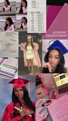 the collage shows several images of women in graduation caps and gowns, including one with