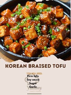 an advertisement for korean fried tofu on a table