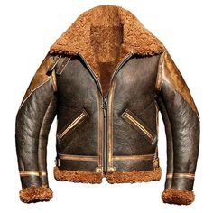 Men RAF Aviator B3 Shearling Bomber Leather Jacket Dark Brown | Jacket Hunt Vintage Style Jacket, Stylish Leather Jacket, Men's Leather Jacket, Winter Mode