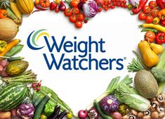 the weight watchers logo is surrounded by many different fruits and vegetables in a heart shape