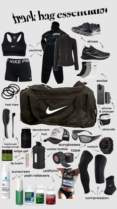 the contents of a gym bag are shown in this graphic above it's description