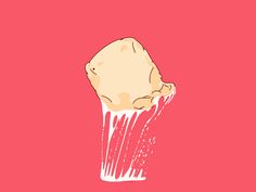 a pink background with an illustration of a popcorn popper scooping out of it