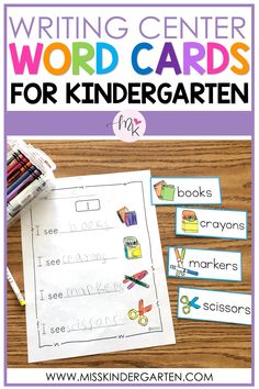 the writing center word cards for kids to practice their handwriting and spelling skills with pictures