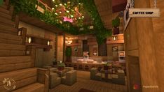 the interior of a coffee shop in minecraft