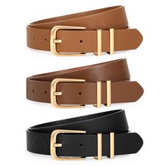 PRICES MAY VARY. Reliable Material: The business casual leather belt is made of faux leather, which more soft and comfortable to wear. The buckle is made of zinc alloy, solid and durable. You will receive 3 belts in different colors. Trendy Buckle: Stylish high-end gold buckle belt with two practical metal belt loops. This casual dress belt for women is a must-have for any millennial wardrobe! We also have silver buckle belts available! Versatile Belt: The 3 Pack Women Leather Belt offers versat Womens Belt Outfit, Belts For Women How To Wear, Women’s Belts, Brown Belt Women, Womens Belts Fashion, Gold Buckle Belt, Trendy Belts, Casual Leather Belt, Game Icons