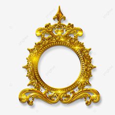 an ornate gold frame on a white background with clipping for text or image in the center